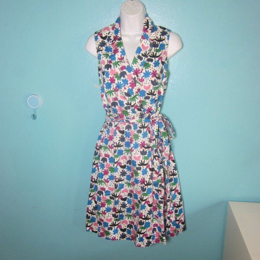 Anne Klein Womens Size 4 Cotton Lined Spring Floral Sleeveless Faux Wrap Dress